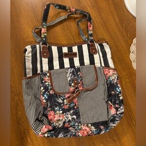 Floral and Striped Tote Bag